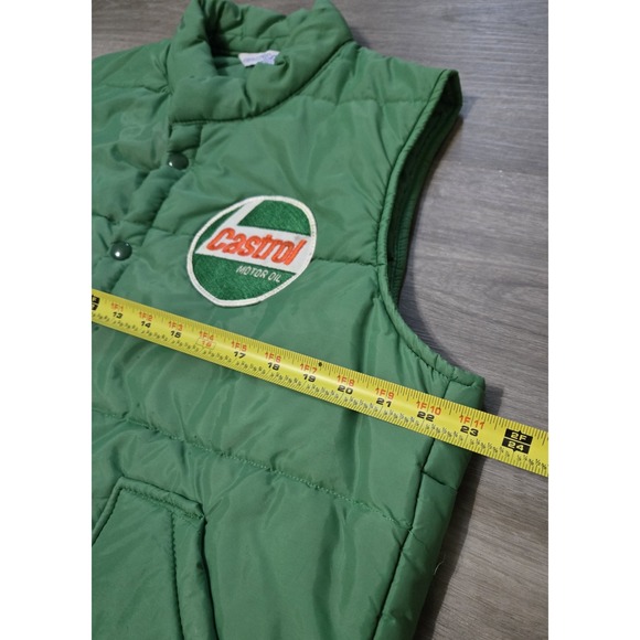 Vintage Castrol Puffer Vest XL Green Snap Upstream USA 70s/80s - Picture 10 of 12